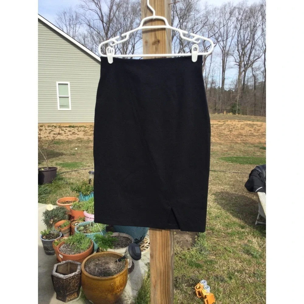 Of/mercer womens pencil skirt L large modal stretch black slit NYC USA gothic